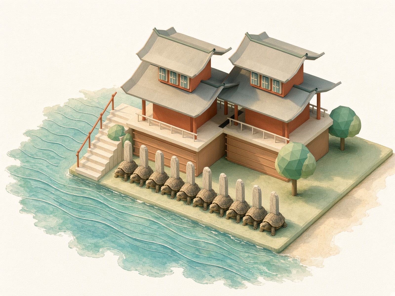 Roamville’s miniature illustration of Chihkan Tower beside an imagined sea